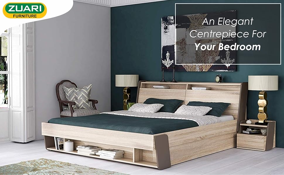 Zuari Flow King Size Engineered Wood Bed With Hydraulic Storage ...