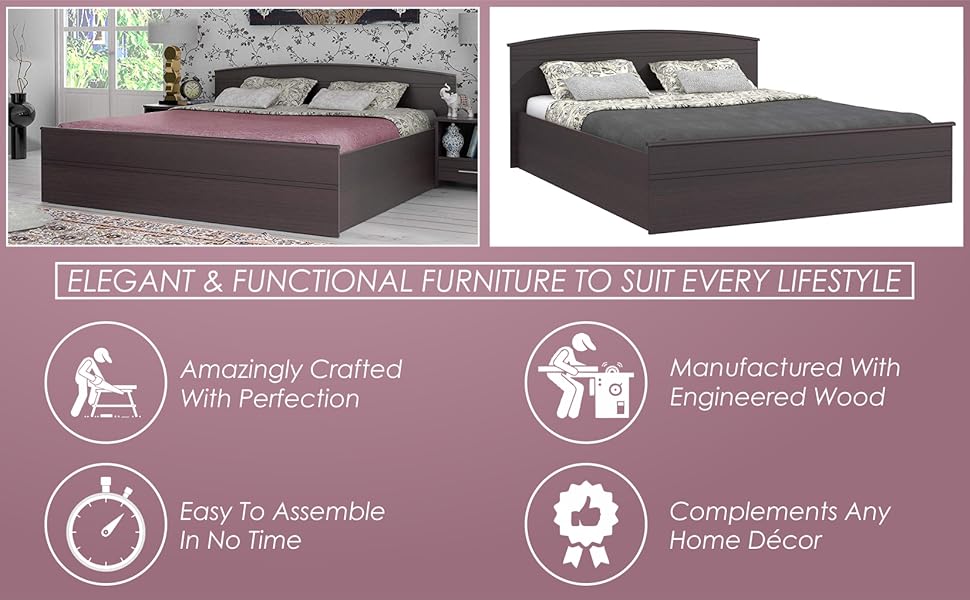 Zuari Optima King Size Engineered Wood Bed With Hydraulic Storage