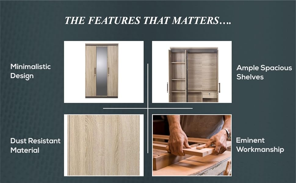 Zuari Flow 3 Door Wardrobe (Sonoma Oak) Amazon.in Home & Kitchen