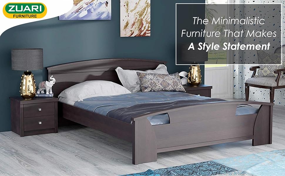 Zuari Queen Engineered Wood;MDF Bed Without Storage ( Imperial Teak