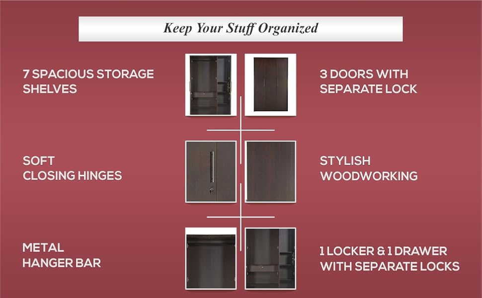 Zuari Ozone 3 Door Wardrobe (Teak Walnut PLB)