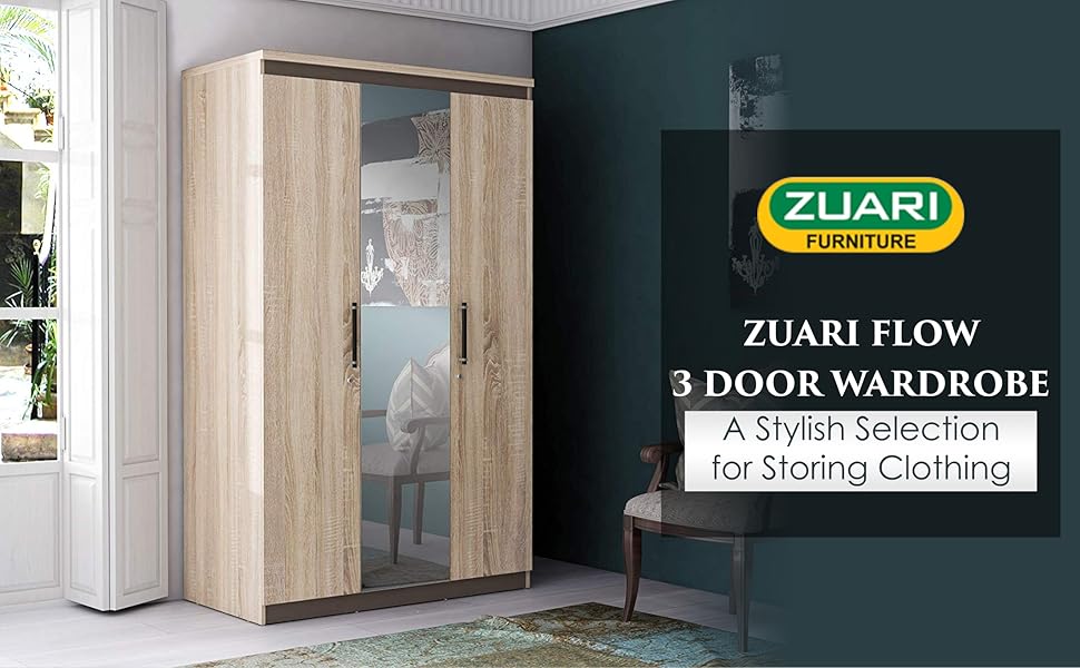 Zuari Flow 3 Door Wardrobe (Sonoma Oak) Amazon.in Home & Kitchen