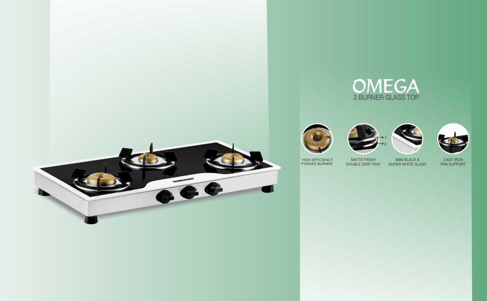 Buy Sunshine Omega 3 Burner Gas Stove Manual Ignition Glass Top