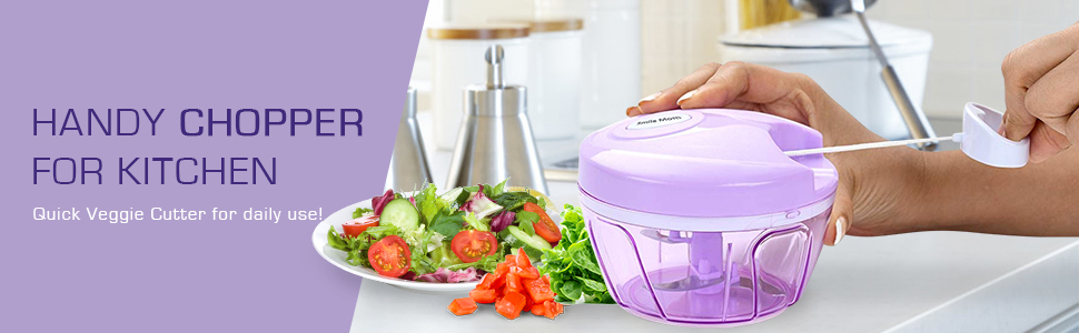 egetable Chopper, Cutter for Kitchen, 3 Stainless Steel Blade, Violet (