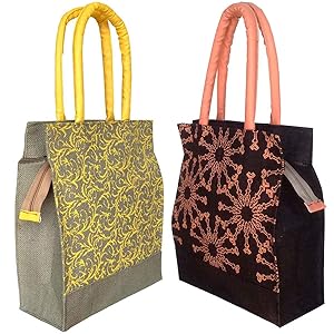 Foonty Daily Use Women Jute Lunch Bags(Combo of 2,Multicolour,fab-11) lunch bag