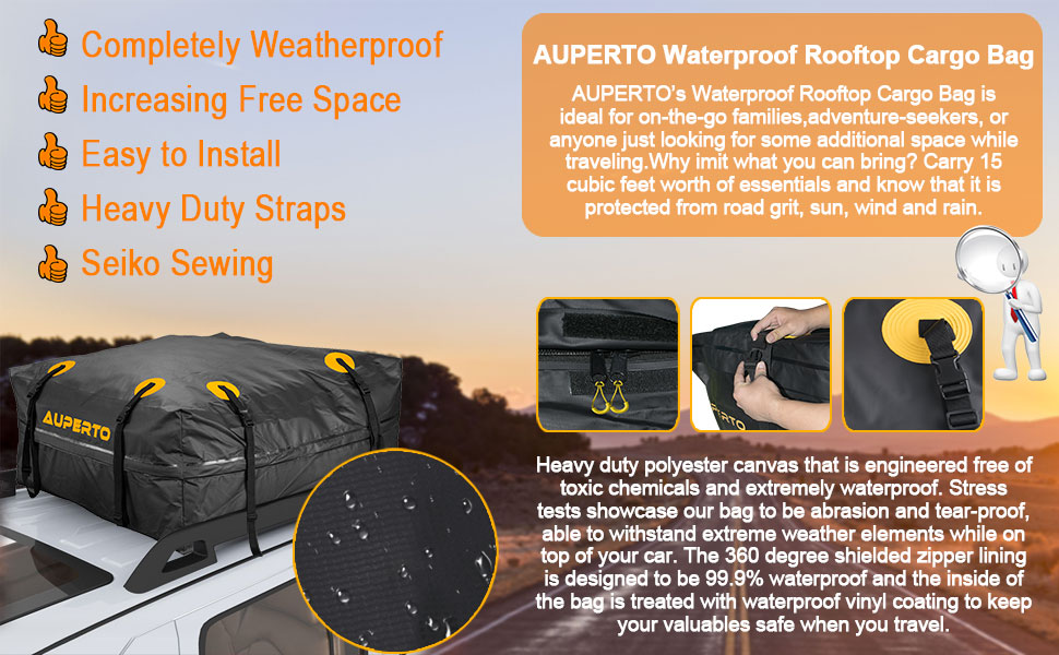 Cargo Bag, Namotu 15 cu. ft Roof Top Cargo Bag Waterproof Car Top