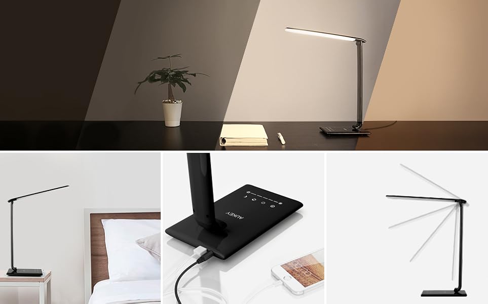 AUKEY Desk Lamp, 12W Dimmable LED Table Lamp with USB Charging Port, 7