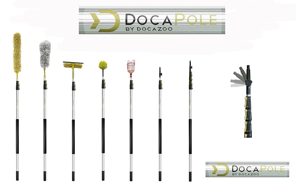 Docapole Window Washing Kit with 5 to 12 ft Telescoping Extension Pole, Window Squeegee and