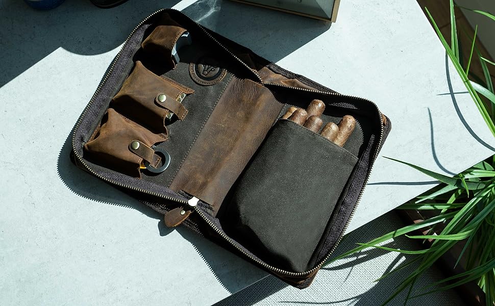 Wall St Smoker, Genuine Leather Travel Cigar Case, Holds 810 Cigars