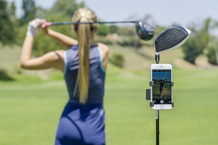 Record Golf Swing Cell Phone Clip Holder and Training Aid by