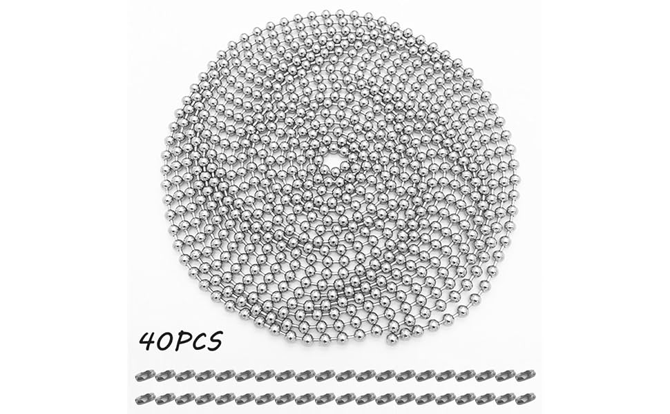 Beaded Pull Chain Extension with Connector,YuCool Stainless Steel 5 m