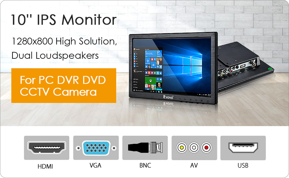 Eyoyo 10 Inch IPS LCD Monitor, 1280x800 High Resolution Small Portable