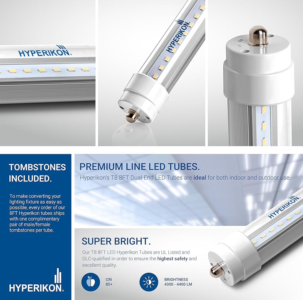 Hyperikon T8/T10/T12 LED Light Tube, 8ft, 36W (75W ... ho ballast wiring diagram 
