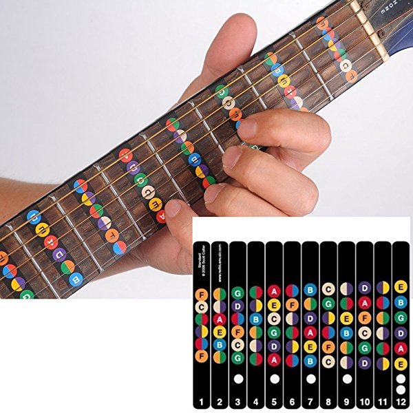 Guitar Fretboard Note Decals Sticker Color Coded Guide for Guitar Beginners Gift FREE 1 Guitar