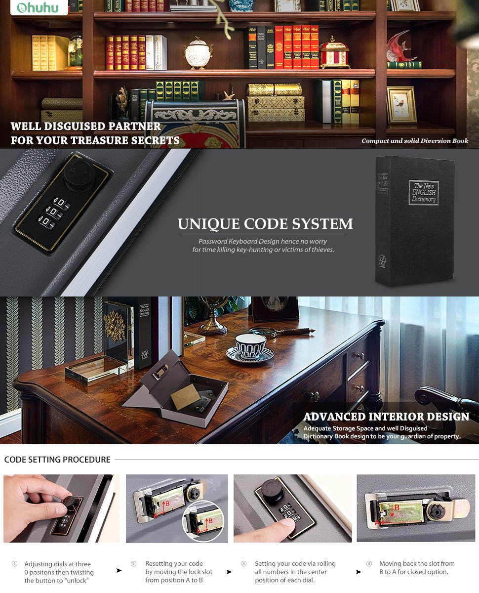 Book Safe with Combination Lock, Ohuhu Dictionary Diversion Book Safe