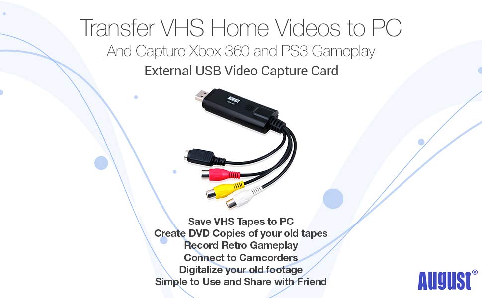 August VGB100 USB 2.0 Video Capture Device Card Grabber Lead to
