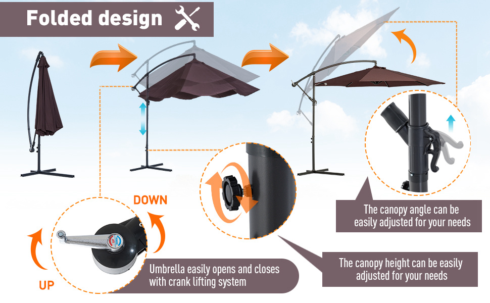Outsunny Φ10' Deluxe Patio Umbrella Outdoor Market Parasol Banana