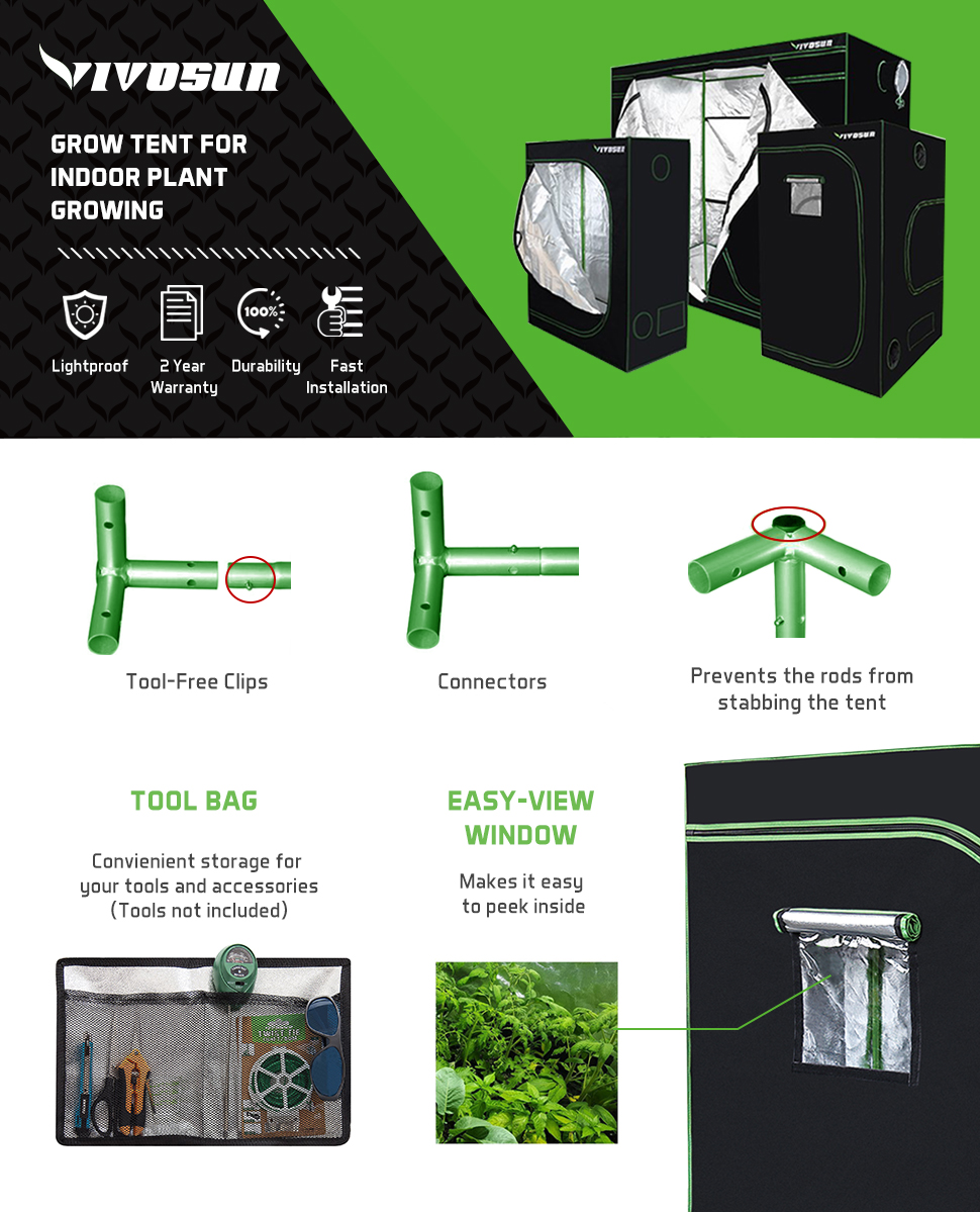 VIVOSUN 60"x60"x80" Mylar Hydroponic Grow Tent with Observation Window