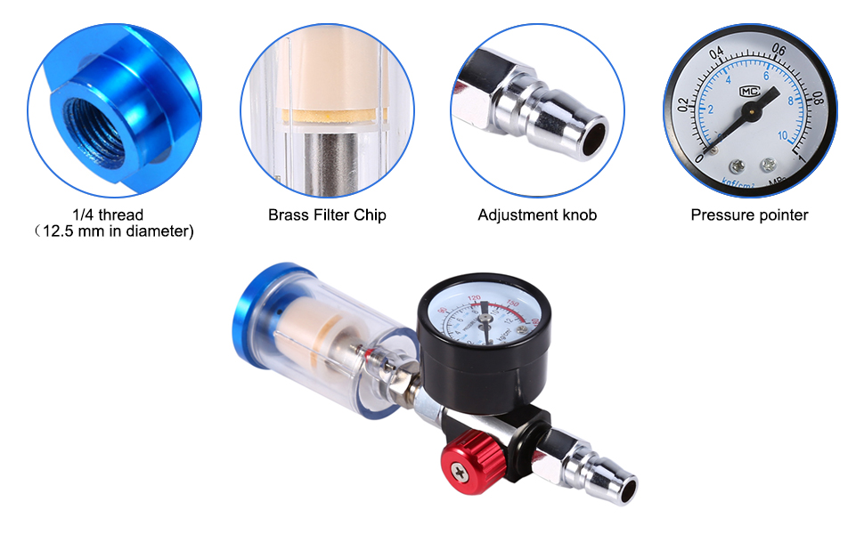 Pneumatic Spray Gun Air Pressure Regulator Gauge+ inline Oil Water