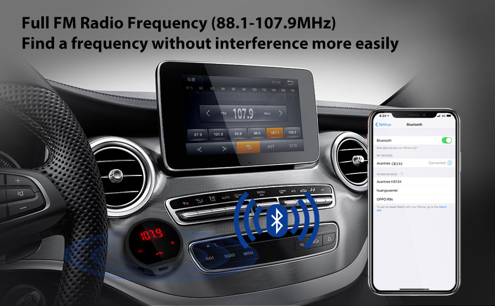 Avantree CK310 Bluetooth FM Transmitter for Car, Wireless Radio Adapter