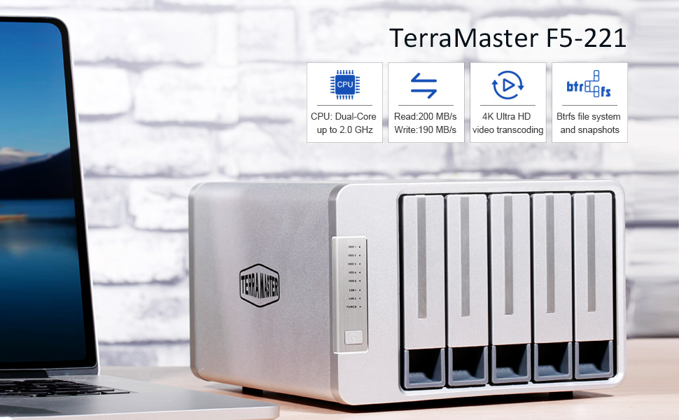 TerraMaster F5221 NAS 5Bay Cloud Storage Apollo J3355 Dual Core 2