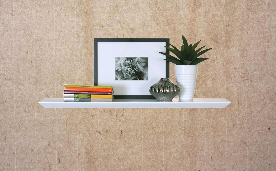 Naiture 48 x 8 x 1 1/4 Inch Diagonal Edge Floating Wall Shelf, White