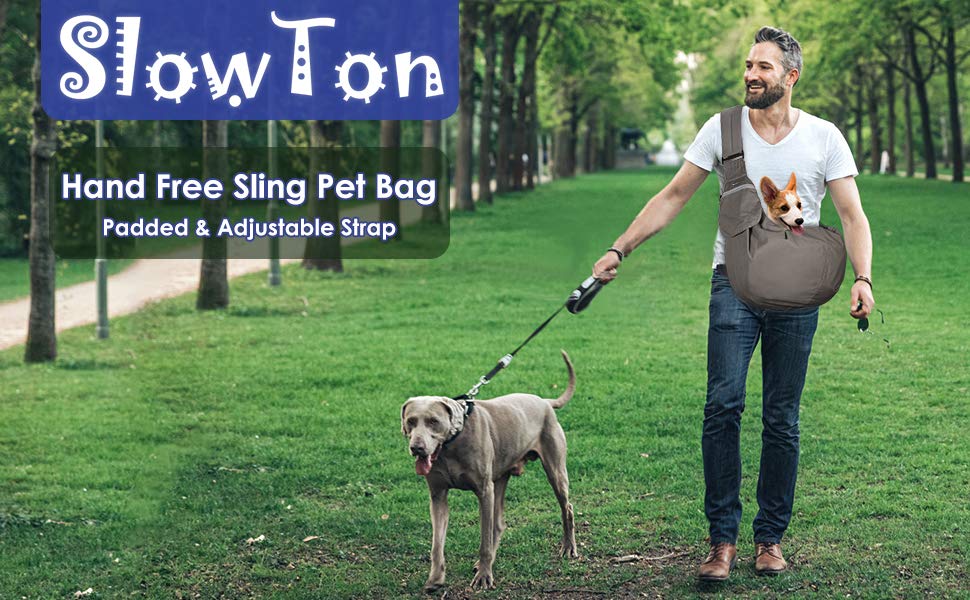 SlowTon Pet Carrier, Hand Free Sling Adjustable Padded Strap Tote Bag
