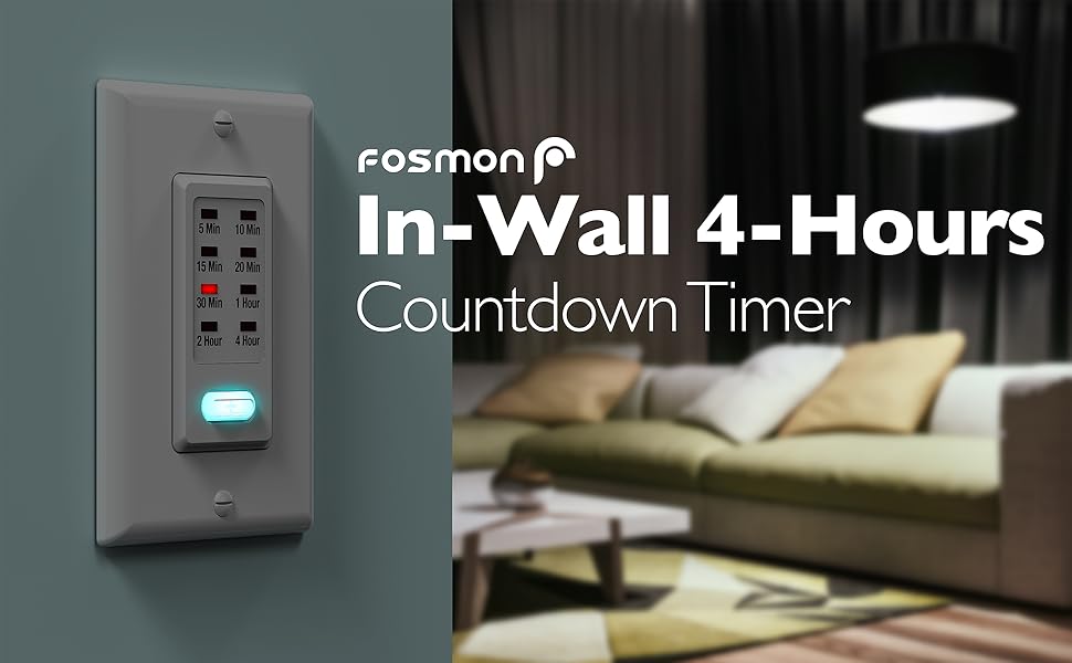 Light Timer Switch, Fosmon 9 Setting 1875W inWall Countdown Timer