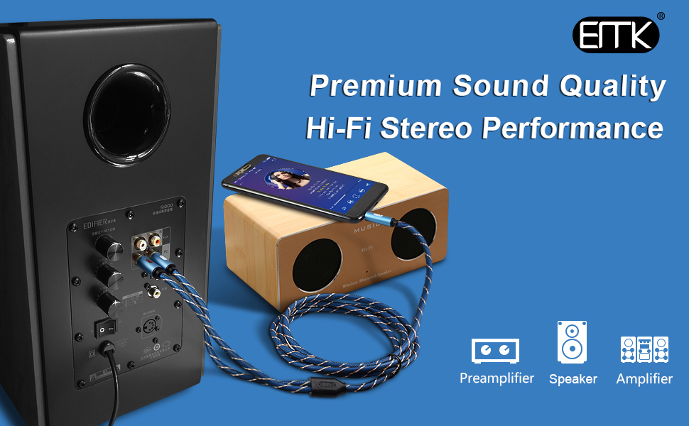 3.5mm Aux to RCA Stereo Splitter Cable 3feet/1meters[Nylon Braided,Durable and Flexible]EMK