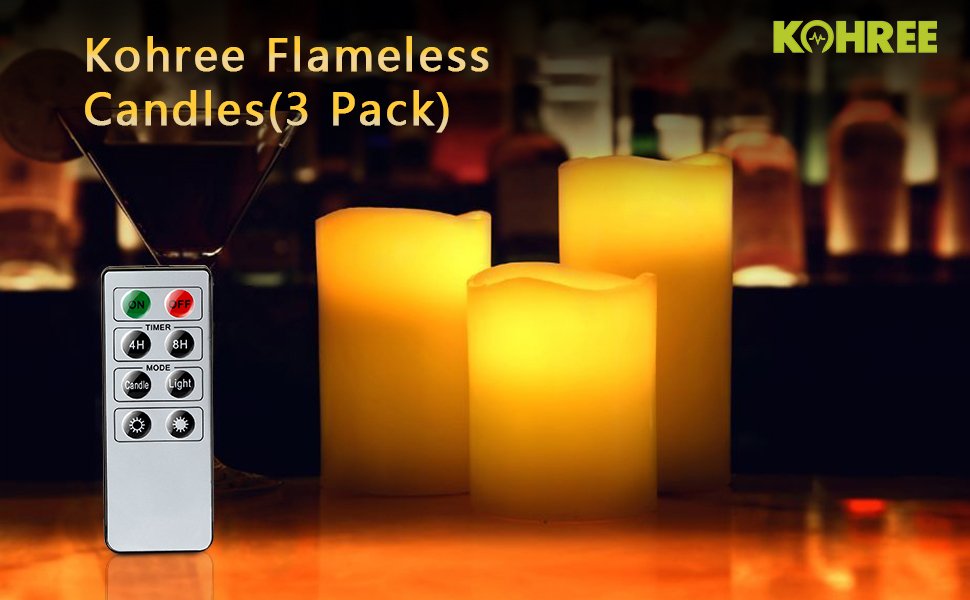 Kohree 3 Pack of White Flameless Pillar Candles with Remote and Timer 8