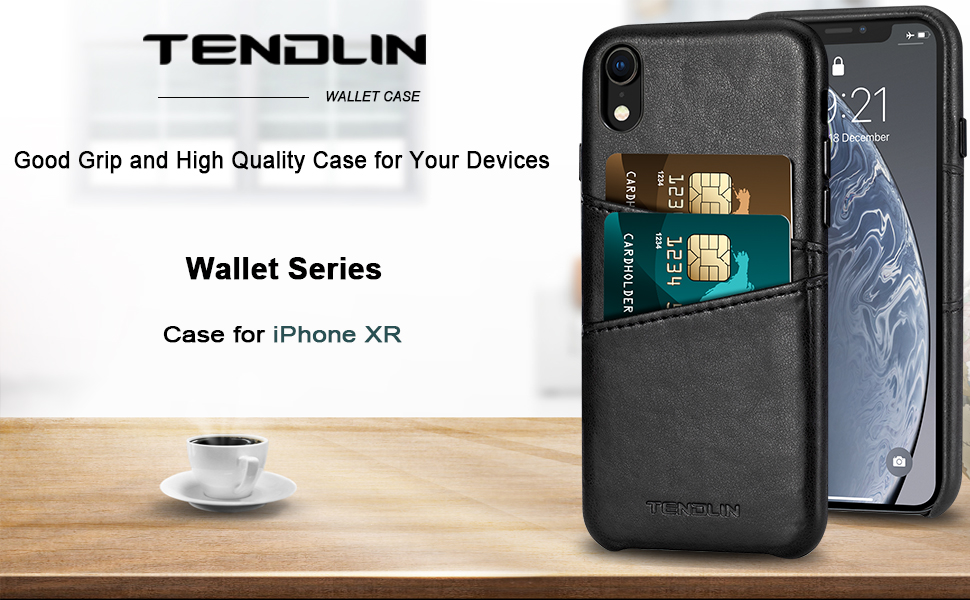 TENDLIN Compatible with iPhone XR Case Wallet Design Premium Leather Case with 2 Card Holder