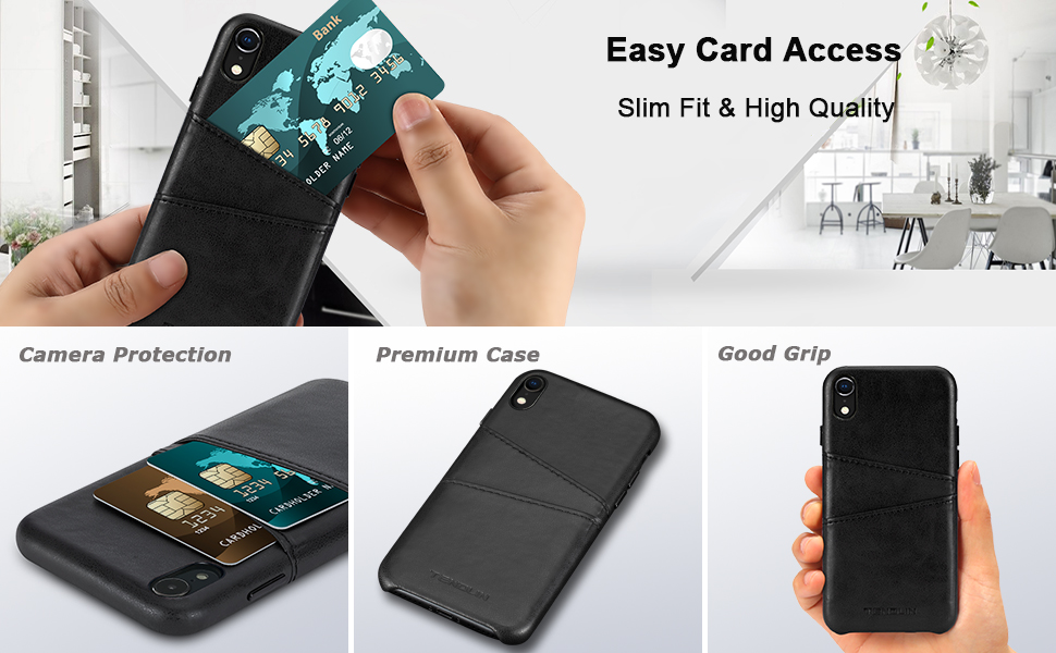 TENDLIN Compatible with iPhone XR Case Wallet Design Premium Leather Case with 2 Card Holder