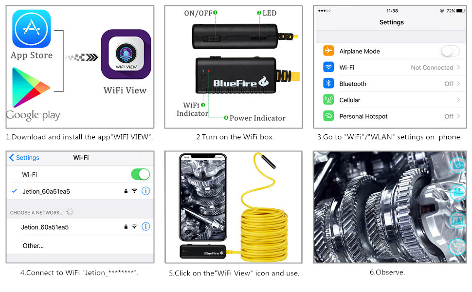 BlueFire SemiRigid Flexible Wireless Endoscope IP67 Waterproof WiFi