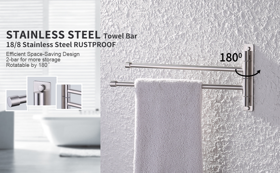 KES Bathroom Swing Arm Towel Bars 2Arm Wall Mount Swing Out Towel