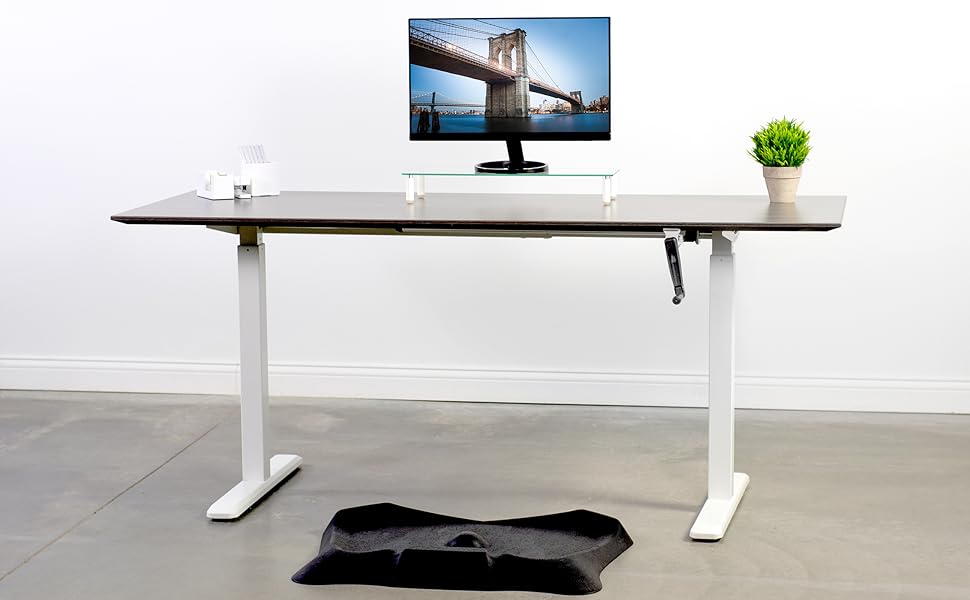VIVO White Manual Height Adjustable Stand Up Desk Frame with Hand Crank