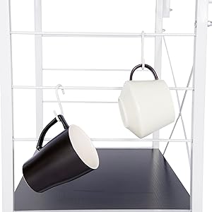 WOLTU Scaffale Per Cucina In Acciaio Legno 4 Ripiani Ganci Carrello Microonde Legno+Nero 14 ganci