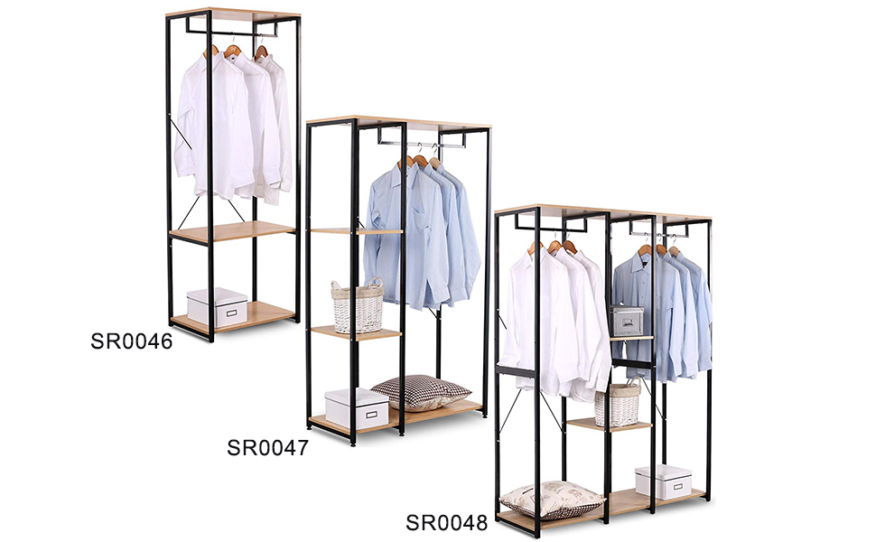 WOLTU Stand Appendiabiti Con Ripiani Attaccapanni Guardaroba Scaffale Portabiti Legno+Bianco 19 er