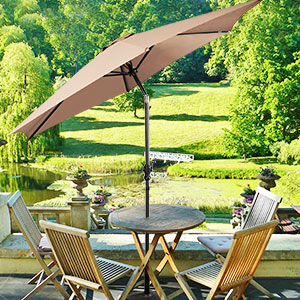 Ombrellone Da Giardino 2.7m Con Manovella E Inclinazione - Baldacchino Poliestere UPF 50+, Asta In Alluminio