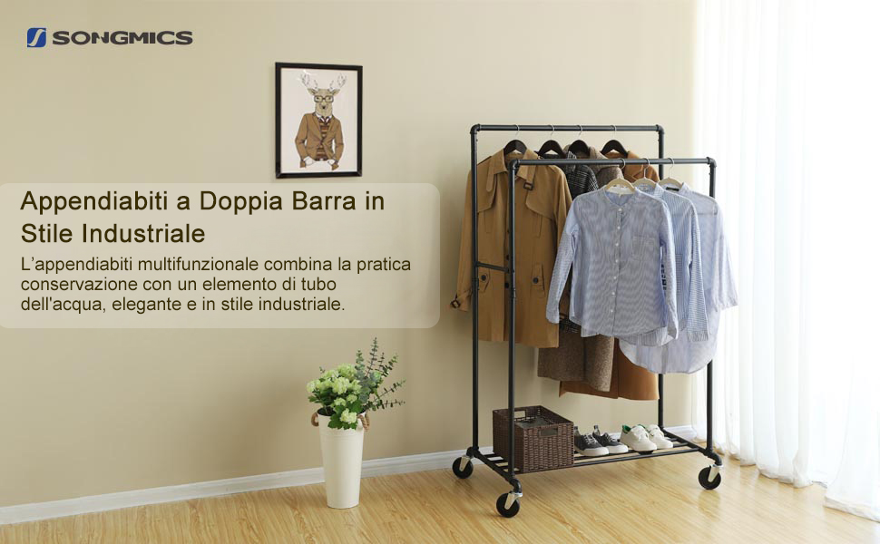 Appendiabiti a Doppia Barra in Stile Industriale