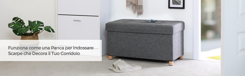 Songmics Pouf Cubo Poggiapiedi Sgabello Contenitore Cassapanca Pieghevole Carico Max 300 Kg 76 X 38 X 40 Cm Grigio Scuro 10 1/