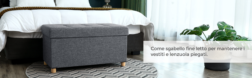 Songmics Pouf Cubo Poggiapiedi Sgabello Contenitore Cassapanca Pieghevole Carico Max 300 Kg 76 X 38 X 40 Cm Grigio Scuro 11 1/