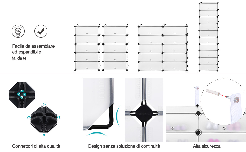 Songmics Scarpiera Componibile, Scaffale Modulare Con 10 Scomparti, Armadio Fai Da Te Mobiletto Portaoggetti, Bianco 13 1