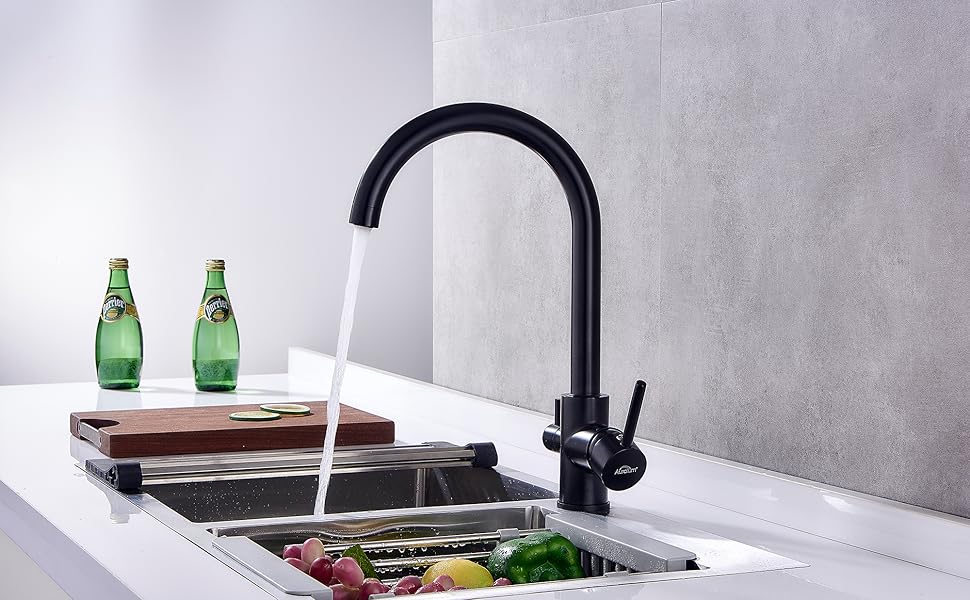 Auralum Grifos de Fregadero Negro 360° Giratorio con Aireador ...
