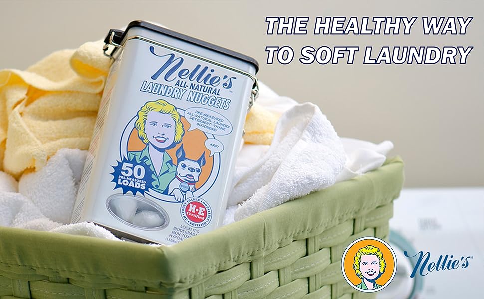 Nellie's AllNatural Laundry Nuggets, 50 Load Tin ,Easily