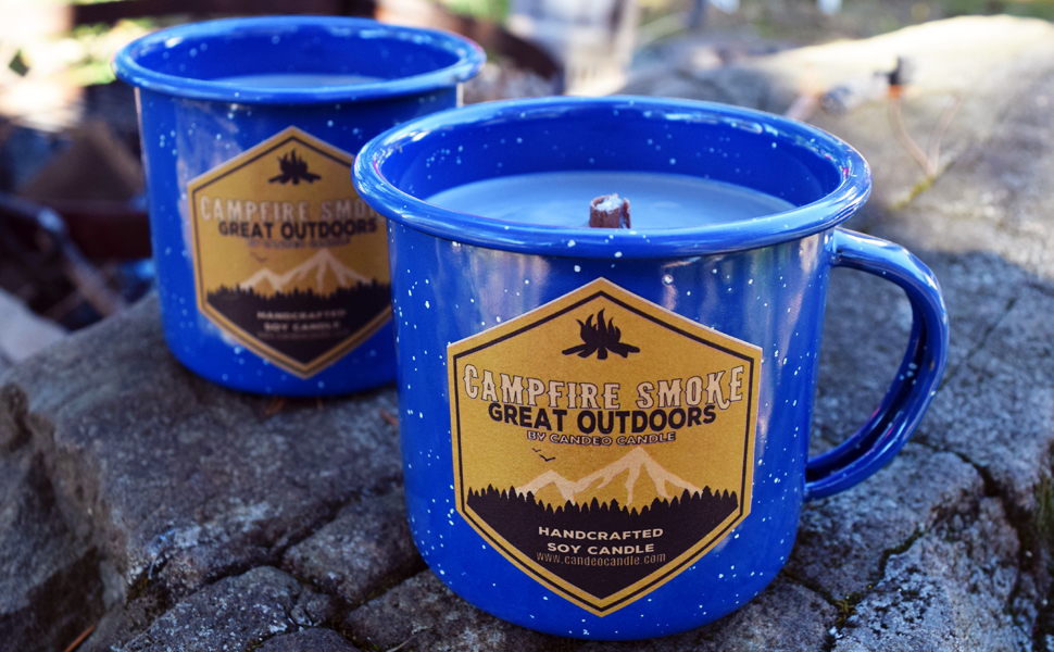 Campfire Smoke Wood Wick Soy Candle in an Enamel Camping Mug, 10 oz Home & Kitchen