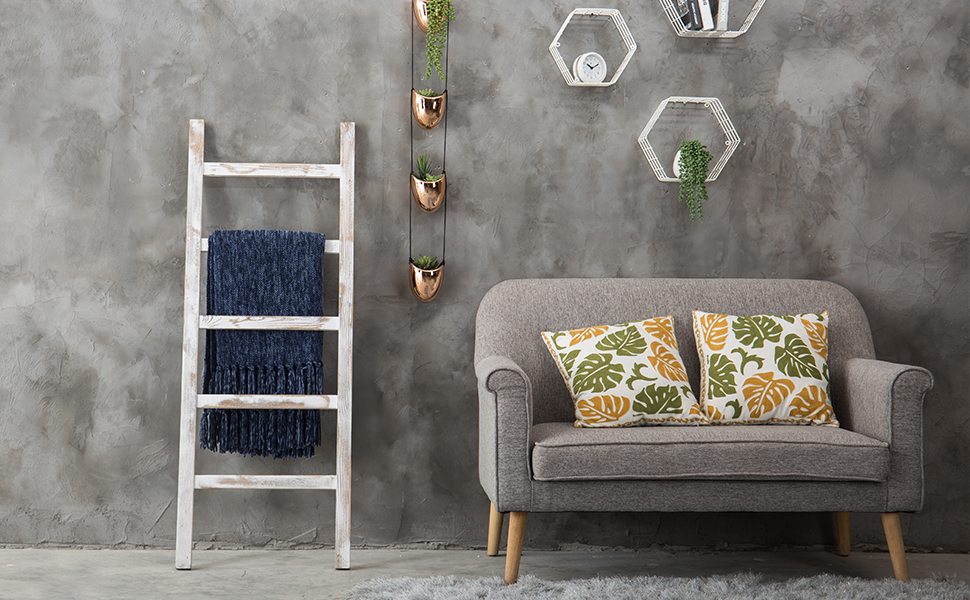 Amazon Com Mygift Wall Leaning Vintage White Wood Ladder Blanket