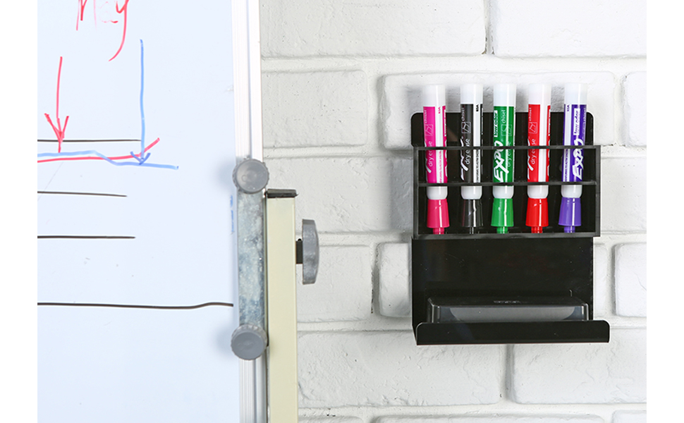 MyGift Black Acrylic Wall Mounted 5 Slot Dry Erase Marker