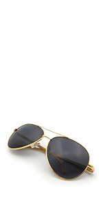 J+S Vision Sleek Aviator Sunglasses Black Gray Lens Gold Frame shades 100% 400UV polarized