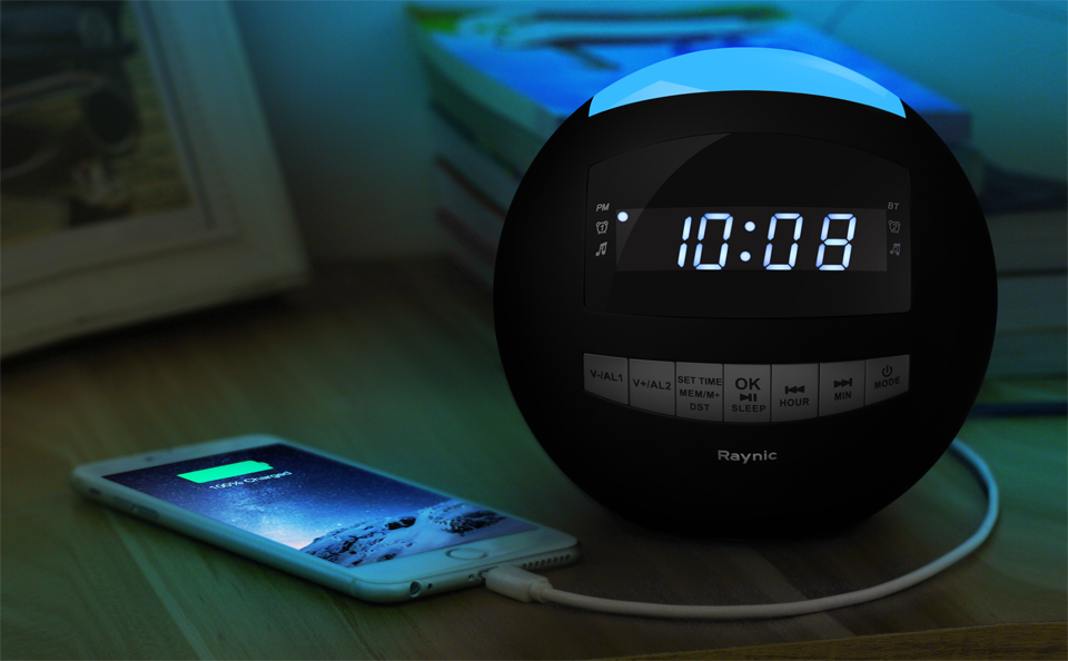 Raynic Bluetooth Digital Alarm Clock Radio AM/FM with Dual