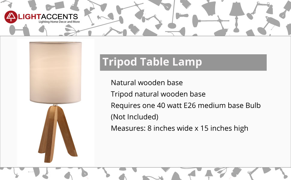 Light Accents Tripod Table Lamp with Natural Wooden Tripod Base with Linen Shade